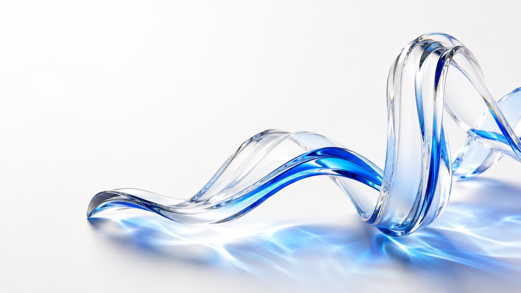 Optical glass shaped like a flowing sound wave with cobalt blue refractions
